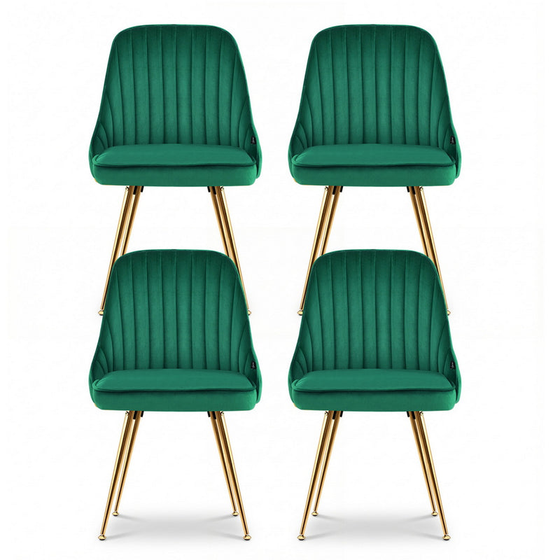 Artiss Dining Chairs Set of 4 Velvet Channel Tufted Green