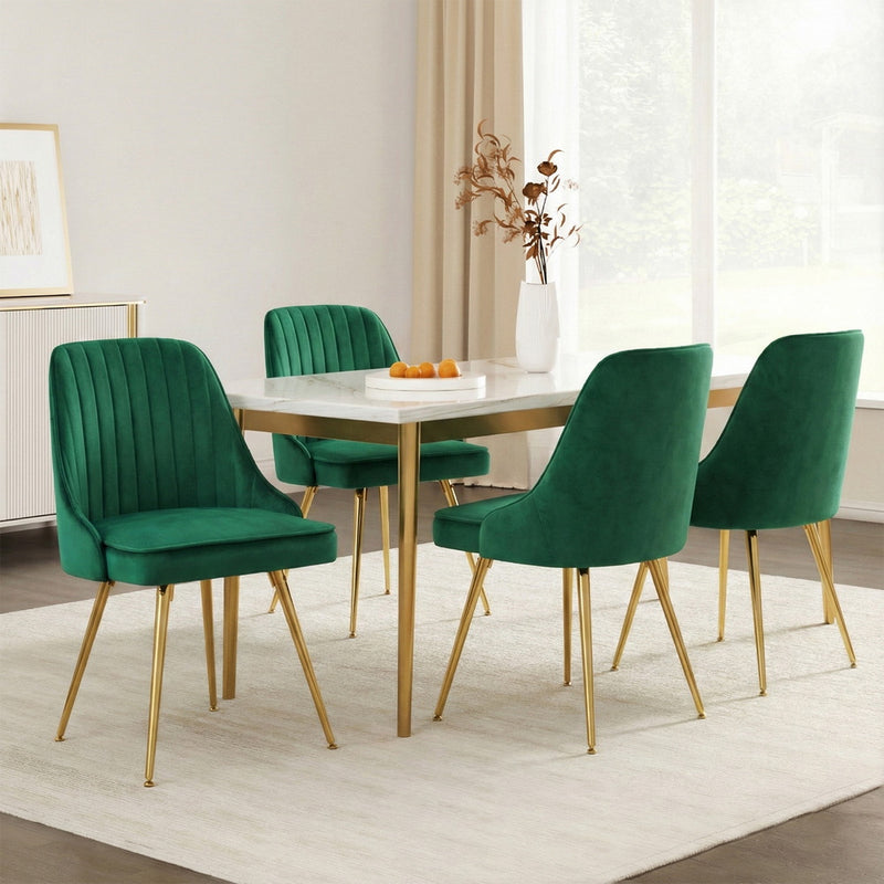 Artiss Dining Chairs Set of 4 Velvet Channel Tufted Green