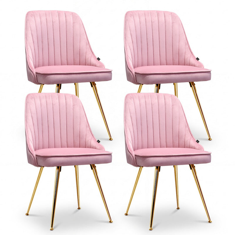 Artiss Dining Chairs Set of 4 Velvet Channel Tufted Pink