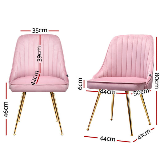 Artiss Dining Chairs Set of 4 Velvet Channel Tufted Pink