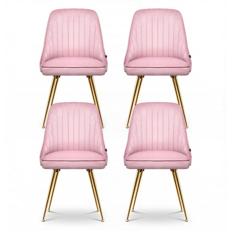 Artiss Dining Chairs Set of 4 Velvet Channel Tufted Pink
