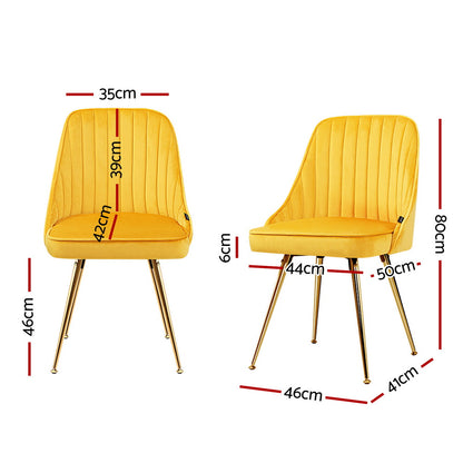 Artiss Dining Chairs Set of 4 Velvet Channel Tufted Yellow