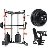 SmartFit C1 Max Multi Functional Cable Crossover Station 130kgs Pin Loaded  Machine + Multi Func Bench+7Ft Olympic Barbell + 100kgs Weights