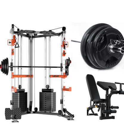 SmartFit C1 Max Multi Functional Cable Crossover Station 130kgs Pin Loaded  Machine + Multi Func Bench+7Ft Olympic Barbell + 100kgs Weights