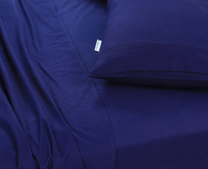 Elan Linen 100% Egyptian Cotton Vintage Washed 500TC Navy Blue Double Bed Sheets Set