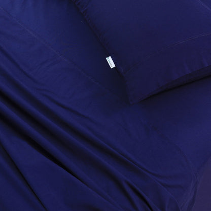 Elan Linen 100% Egyptian Cotton Vintage Washed 500TC Navy Blue King Bed Sheets Set