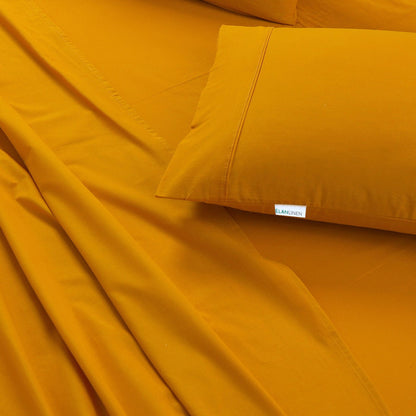 Elan Linen 100% Egyptian Cotton Vintage Washed 500TC Mustard 50 cm Deep Mega Queen Bed Sheets Set