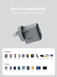 Aukey Comet 45W PD Fast Wall Charger GaN USB-C (PA-C2)