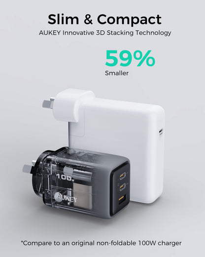 Aukey Comet 100W PD Fast Wall Charger GaN USB-C with 100W 1.8m USB-C to C Cable (PA-C5)