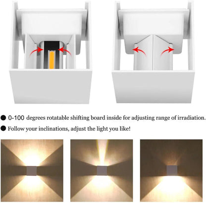 LED Wall Light 12W, Square Shaped LED Wall Lamp with Adjustable Angle Design, Modern Aluminum Wall Sconce Lighting IP65 Waterproof for Indoor Outdoor Lighting Warm White 2700K