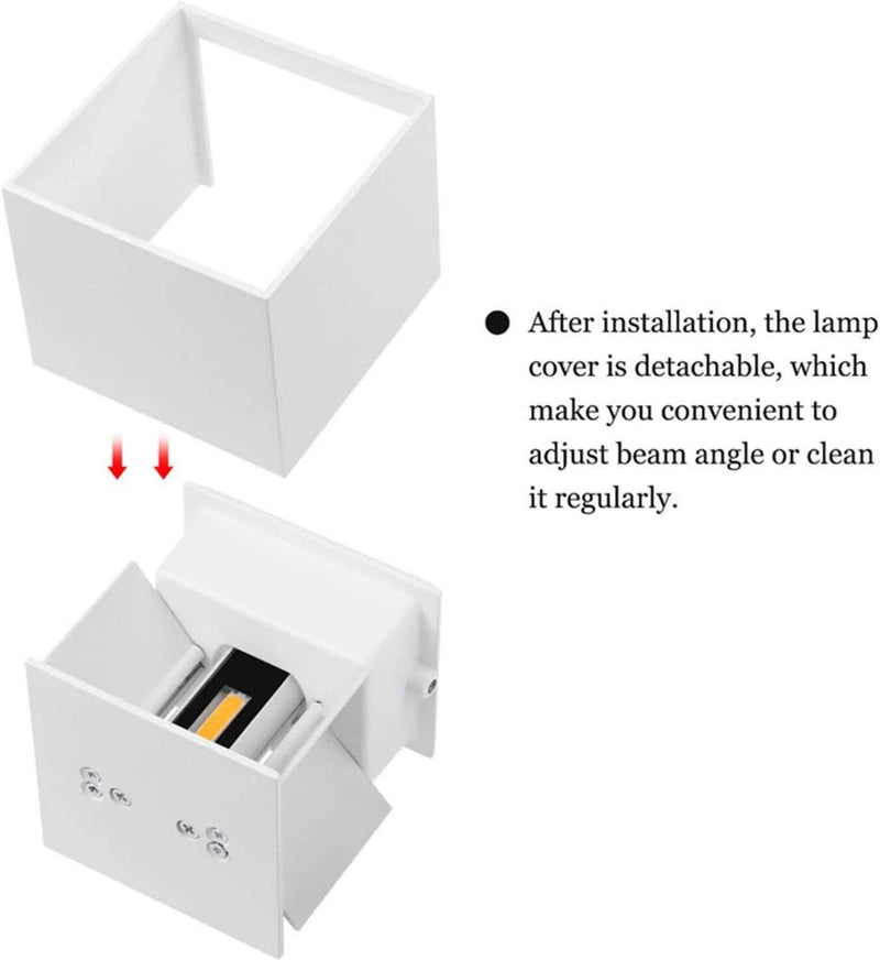 LED Wall Light 12W, Square Shaped LED Wall Lamp with Adjustable Angle Design, Modern Aluminum Wall Sconce Lighting IP65 Waterproof for Indoor Outdoor Lighting Warm White 2700K