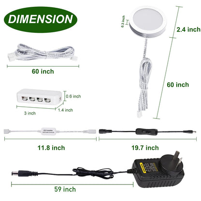 LED Under Cabinet Puck Lights CCT Light Color Temperature Adjustable Warm+White Double Color with Dimmable RF Remote Controller for Kitchen Shelf Ambiance Display Lighting (8 Lights, 24W)