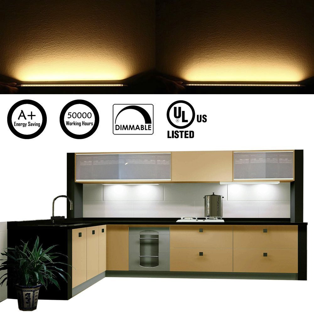 Dimmable LED Under Cabinet Lighting Under Counter LED Light Bar Linkable Kit with Rocker Switch Kitchen,Showcase,Shelf Lighting(6 Panel Kits Warmwhite)