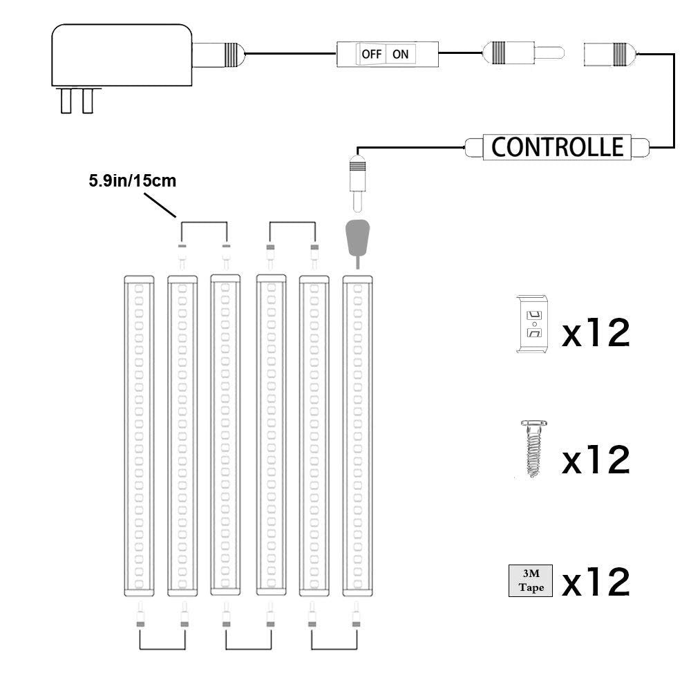 Dimmable LED Under Cabinet Lighting Under Counter LED Light Bar Linkable Kit with Rocker Switch Kitchen,Showcase,Shelf Lighting(6 Panel Kits Warmwhite)