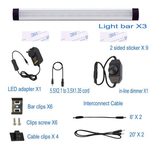 Dimmable Led Under Cabinet Lighting Bar Linkable Kits with Rocker Switch Under Counter Kitchen,Showcase,Shelf Lighting(3 Panel Kits Cold White)