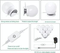Hollywood LED Vanity Mirror Lights Kit,Stick on Dimmable Makeup Lights, 12V Mirror Lighting Strip Fixture for Vanity Dressing Table Set, Bedroom Wall Lights,CRI>90 (4000K Natural White,10 Bulbs)