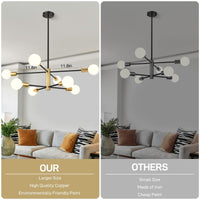 Modern Sputnik Chandelier 8 Lights Height Adjustable Ceiling Light Fixture Mid-Century Modern Gold Chandelier for Dining Room Bedroom Kitchen Living Room with Sloped Ceiling Adapter