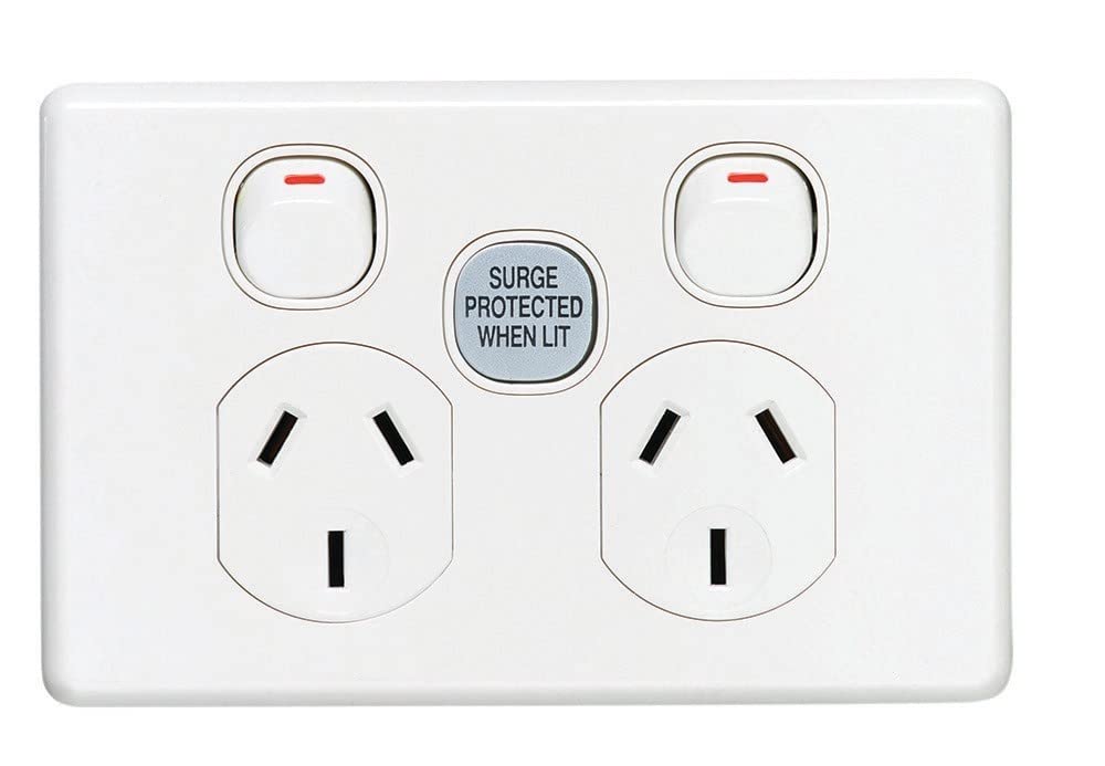 C2000 Series 10A Surge Protected Twin Switch Socket Outlet, White
