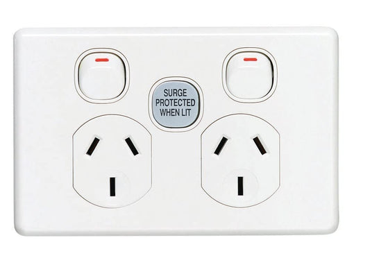 C2000 Series 10A Surge Protected Twin Switch Socket Outlet, White