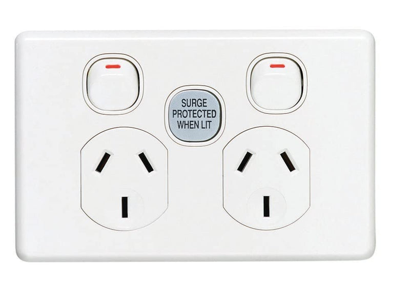 C2000 Series 10A Surge Protected Twin Switch Socket Outlet, White