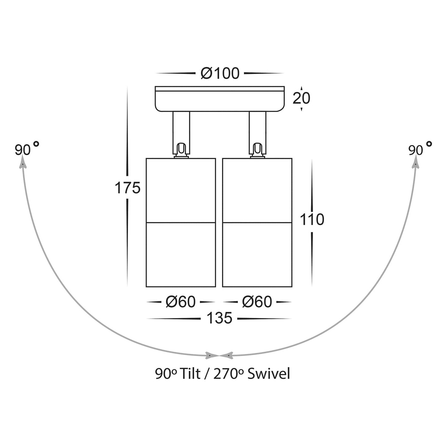 Tivah 316 Stainless Steel 2 x 5W 240V GU10 LED Tri Colour Double Adjustable Wall Pillar Light