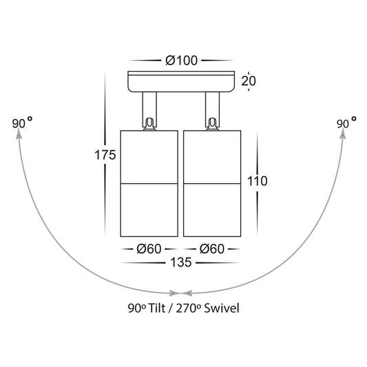 Tivah 316 Stainless Steel 2 x 5W 240V GU10 LED Tri Colour Double Adjustable Wall Pillar Light