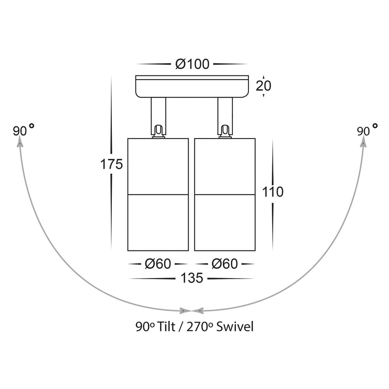 Tivah 316 Stainless Steel 2 x 5W 240V GU10 LED Tri Colour Double Adjustable Wall Pillar Light