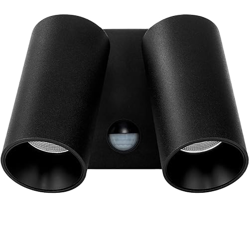 Revo 2 x 9W Built-in LED 240V Tri-Colour Double Adjustable Wall Pillar Light with Sensor, Black