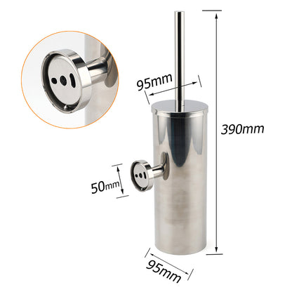 Polished Chrome Silver Round Toilet Brush Wall Mount Holder Cup Stainless Steel