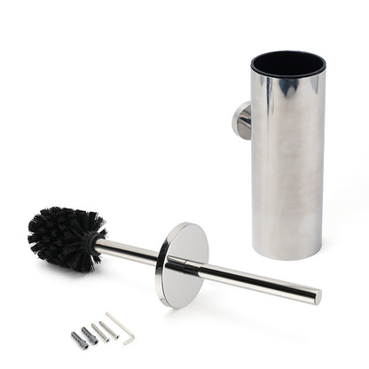 Polished Chrome Silver Round Toilet Brush Wall Mount Holder Cup Stainless Steel