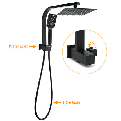WELS Matt Black 8" Shower Head 3 Modes Handheld Gooseneck Arm Square 2in1 Set Mixer