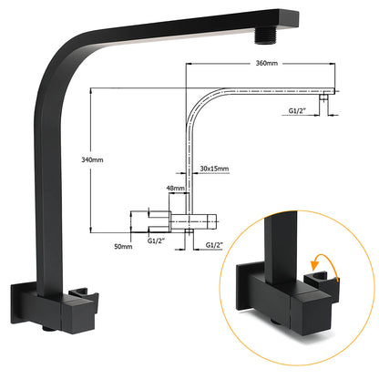 WELS Matt Black Twin Set 12" Large Shower Head 3 Modes Handheld Gooseneck Arm Diverter