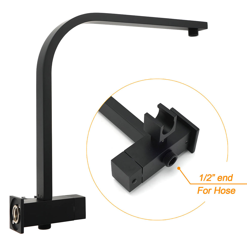WELS Matt Black Dual Set 16" Extra Large Shower Head 3 Modes Handheld Gooseneck Arm Diverter