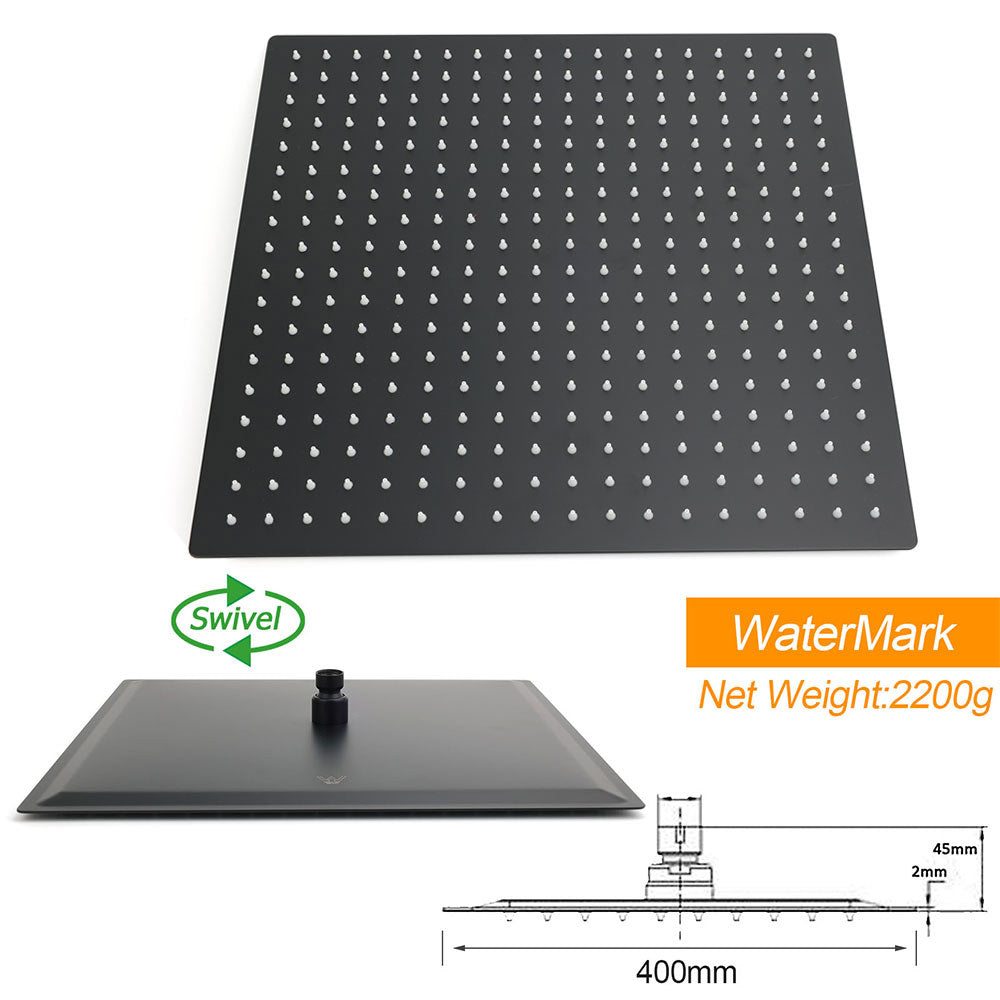 WELS Matt Black Dual Set 16" Extra Large Shower Head 3 Modes Handheld Gooseneck Arm Diverter
