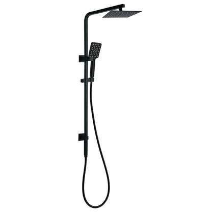 WELS Matt Black 8" Rainfall Shower Head 3 Modes Handheld Wall Rail Arm 2in1 Set