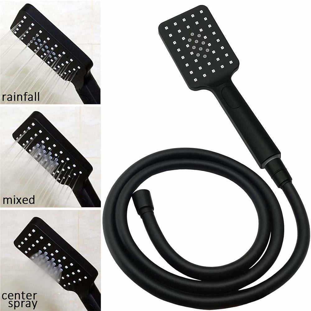 WELS Matt Black 8" Rainfall Shower Head 3 Modes Handheld Wall Rail Arm 2in1 Set
