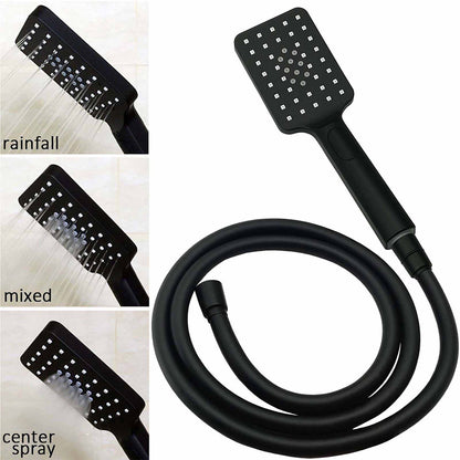 WELS Matt Black 8" Rainfall Shower Head 3 Modes Handheld Wall Rail Arm 2in1 Set