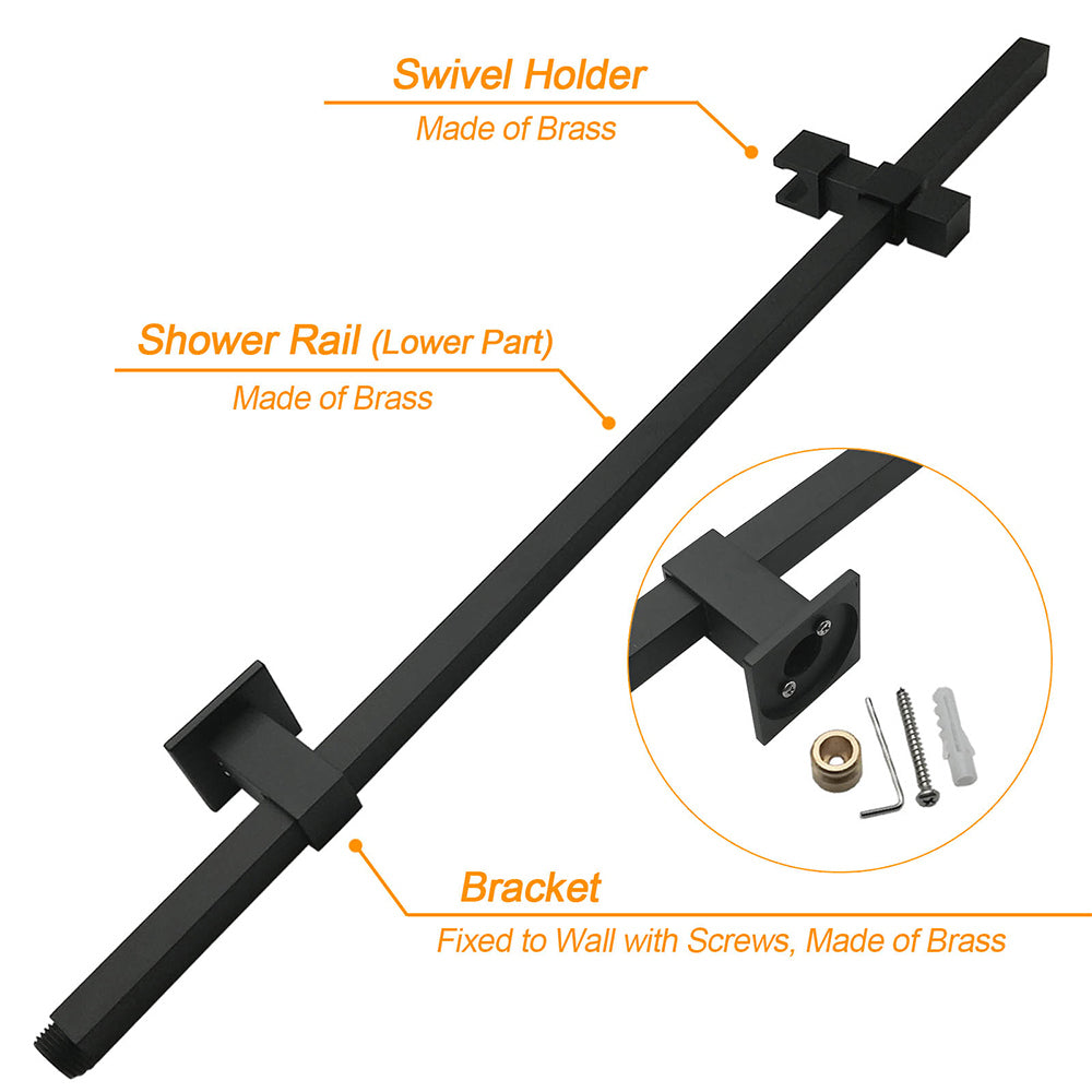 Matt Black Twin Shower Set Square 10" Rain Head 3 Modes Handheld Wall Arm Rail + Taps