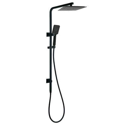 Matt Black Dual Shower Square 10" Rain Head 3 Modes Handheld Silde Rail Arm Set