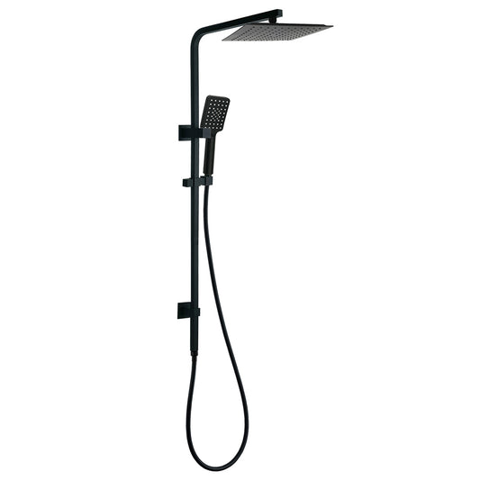 Matt Black Dual Shower Square 10" Rain Head 3 Modes Handheld Silde Rail Arm Set