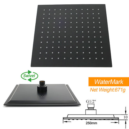 Matt Black Dual Shower Square 10" Rain Head 3 Modes Handheld Silde Rail Arm Set