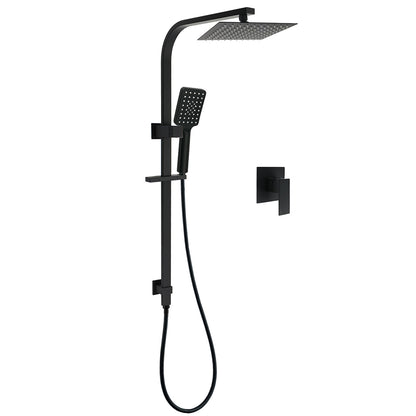 Matt Black Square Twin Shower Set 8" Rain Head 3 Modes Handheld Silde Rail Arm + Mixer