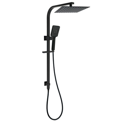 WELS Matt Black Dual Shower Set 10" Square Rain Head Handheld Silde Rail Arm Kit