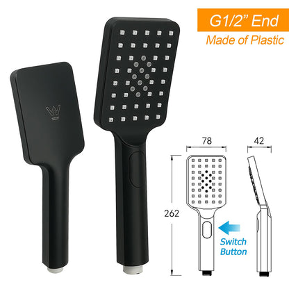 2in1 Shower Set Matt Black 12" Rainfall Head 3 Modes Handheld Silding Rail Combo