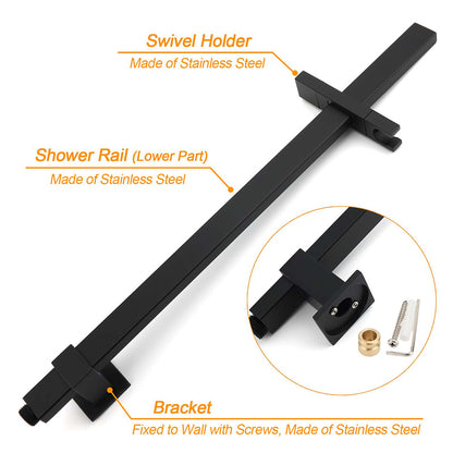 Dual Shower Set Matt Black 12" Rainfall Head 3 Modes Handheld Silding Rail Combo Double Taps