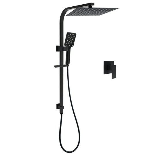 Dual Shower Set Matt Black 12" Rainfall Head 3 Modes Handheld Silding Rail Combo Mixer