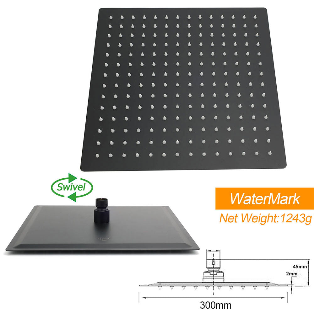 Dual Shower Set Matt Black 12" Rainfall Head 3 Modes Handheld Silding Rail Combo Mixer