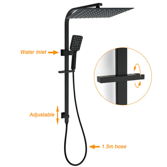 WELS Matt Black Dual Shower Set Large 16" Rainfall Head 3 Modes Handheld Silding Rail Combo Mixer