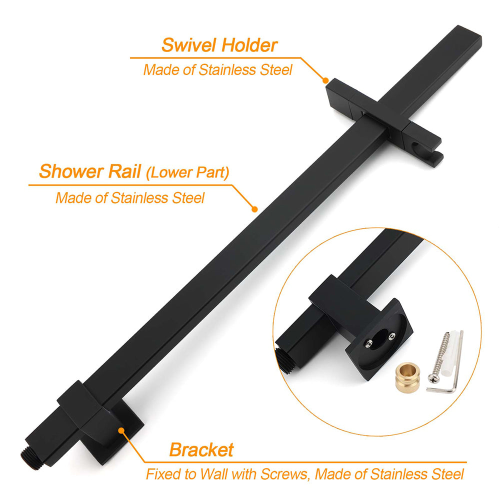WELS Matt Black Dual Shower Set Large 16" Rainfall Head 3 Modes Handheld Silding Rail Combo Mixer