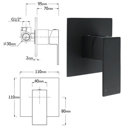 WELS Matt Black Dual Shower Set Large 16" Rainfall Head 3 Modes Handheld Silding Rail Combo Mixer